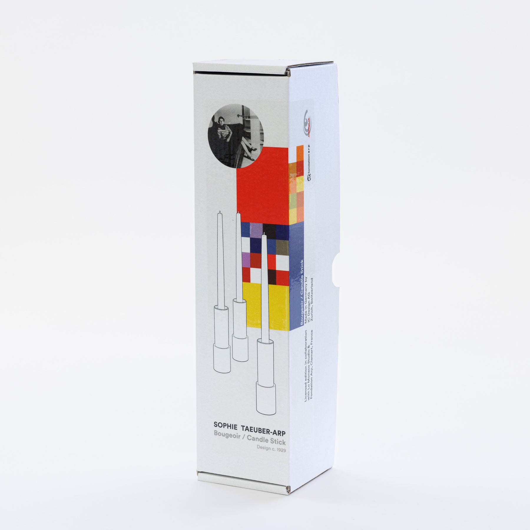 Sophie Tauber-Arp Wooden Candlestick, an artistic and minimalist design inspired by the work of Swiss artist Sophie Tauber-Arp, featuring smooth, geometric shapes and crafted from high-quality wood for an elegant, timeless look.
