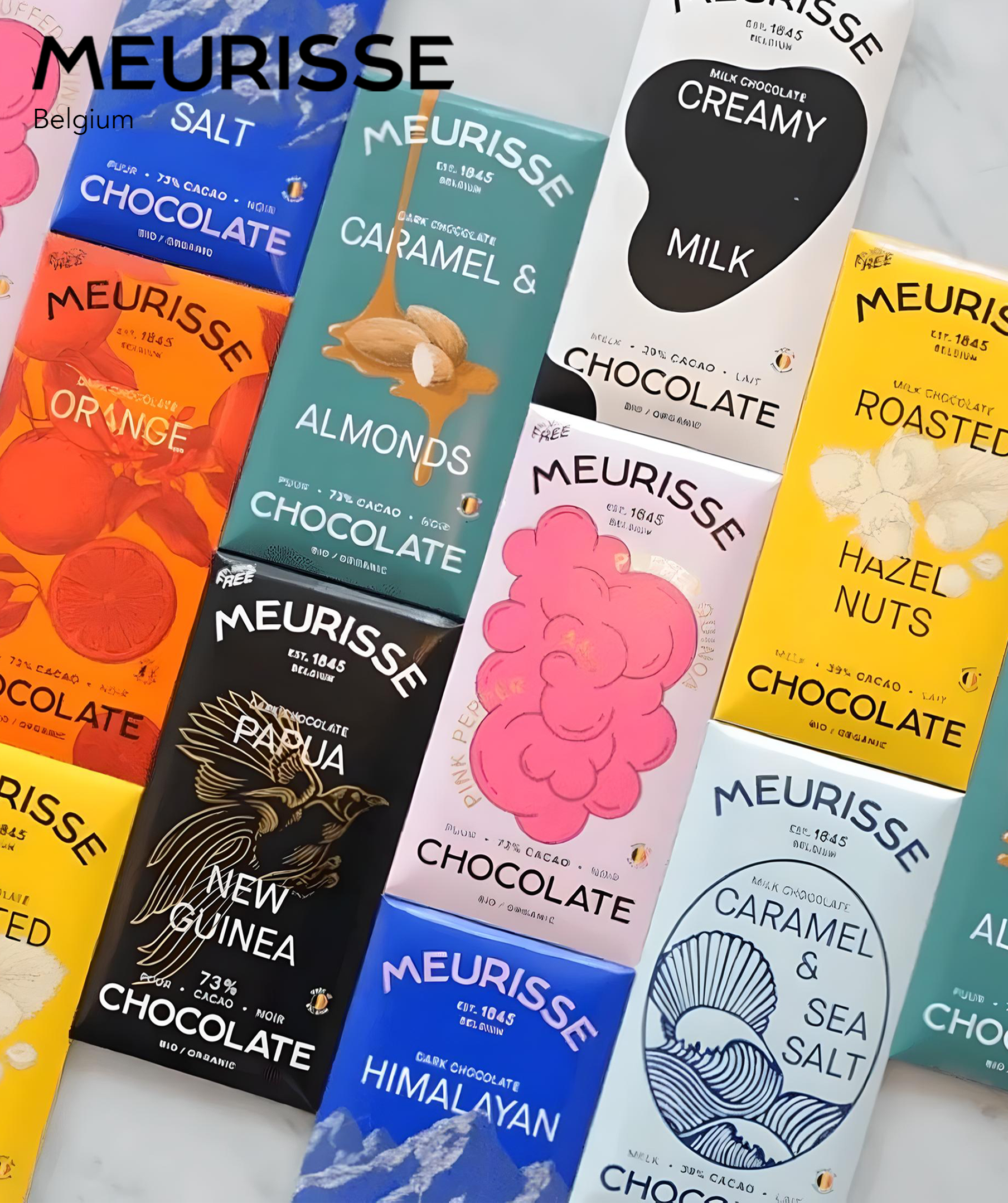 Meurisse is Belgium’s oldest chocolate company, established in 1845 by Adolphe Meurisse in Antwerp. At a time when chocolate was a rare delicacy, Meurisse pioneered the Belgian chocolate industry, earning accolades at international exhibitions in the late 19th and early 20th centuries.