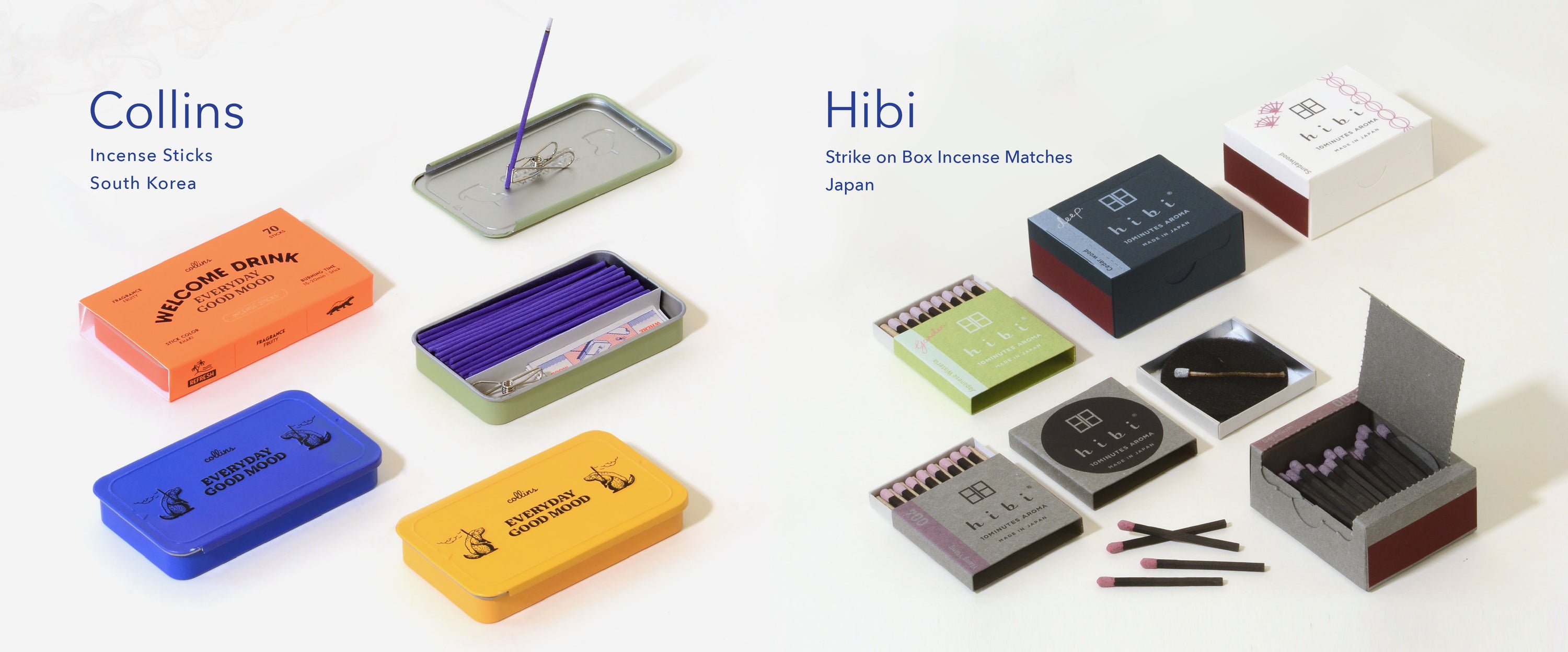 Hibi Incense Matches, a unique and convenient incense product where each matchstick ignites into a calming, aromatic incense, offering a soothing experience in a compact form.