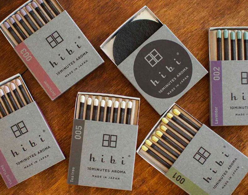 Hibi Incense Matches, a unique and convenient incense product where each matchstick ignites into a calming, aromatic incense, offering a soothing experience in a compact form.