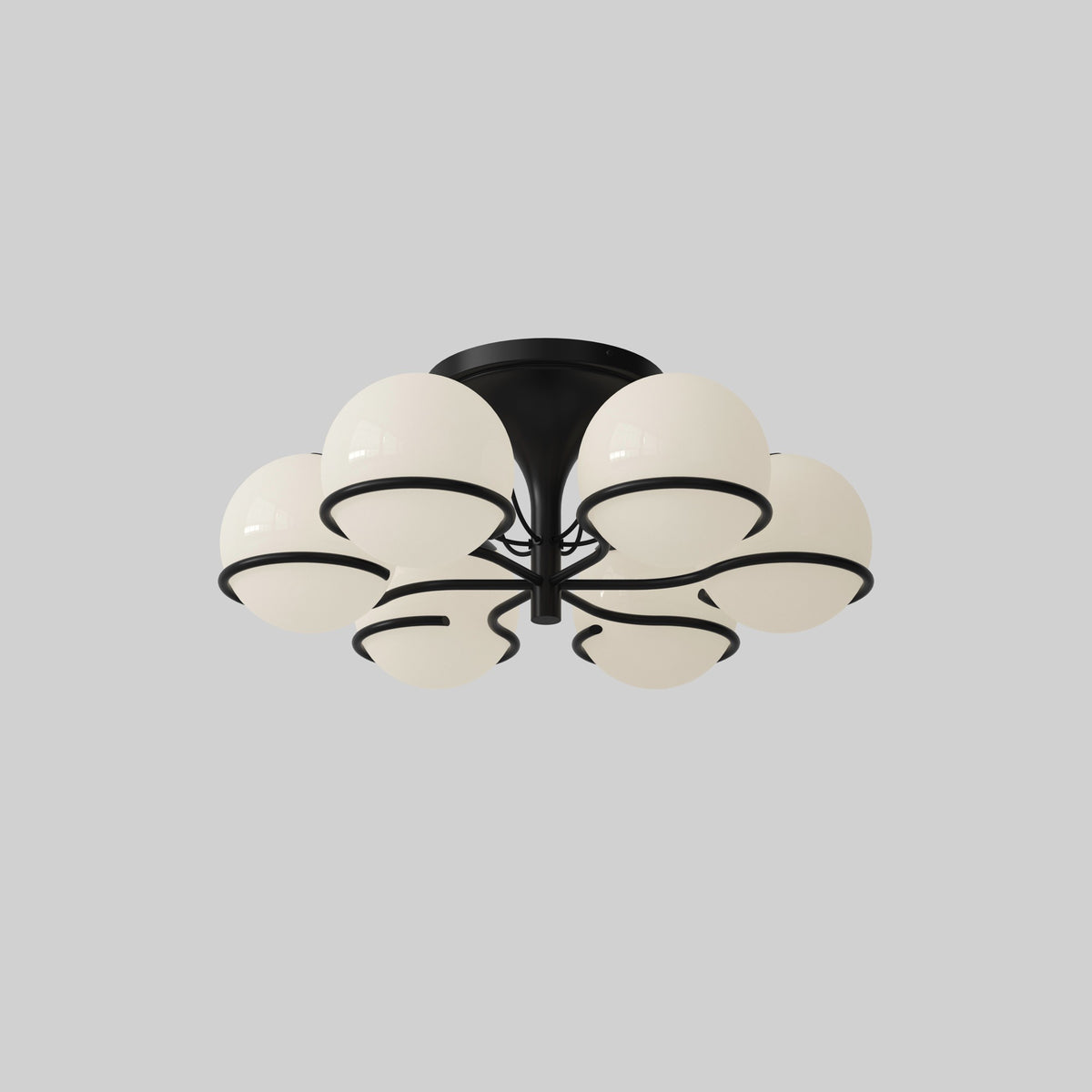 Astep, Model 2042 6 Opaline Spheres, Black, Ceiling, Gino Sarfatti,