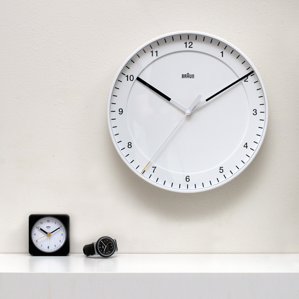 Braun, a German brand known for its iconic, minimalist design in electronic products, including clocks, shavers, and kitchen appliances, emphasizing simplicity and functionality.