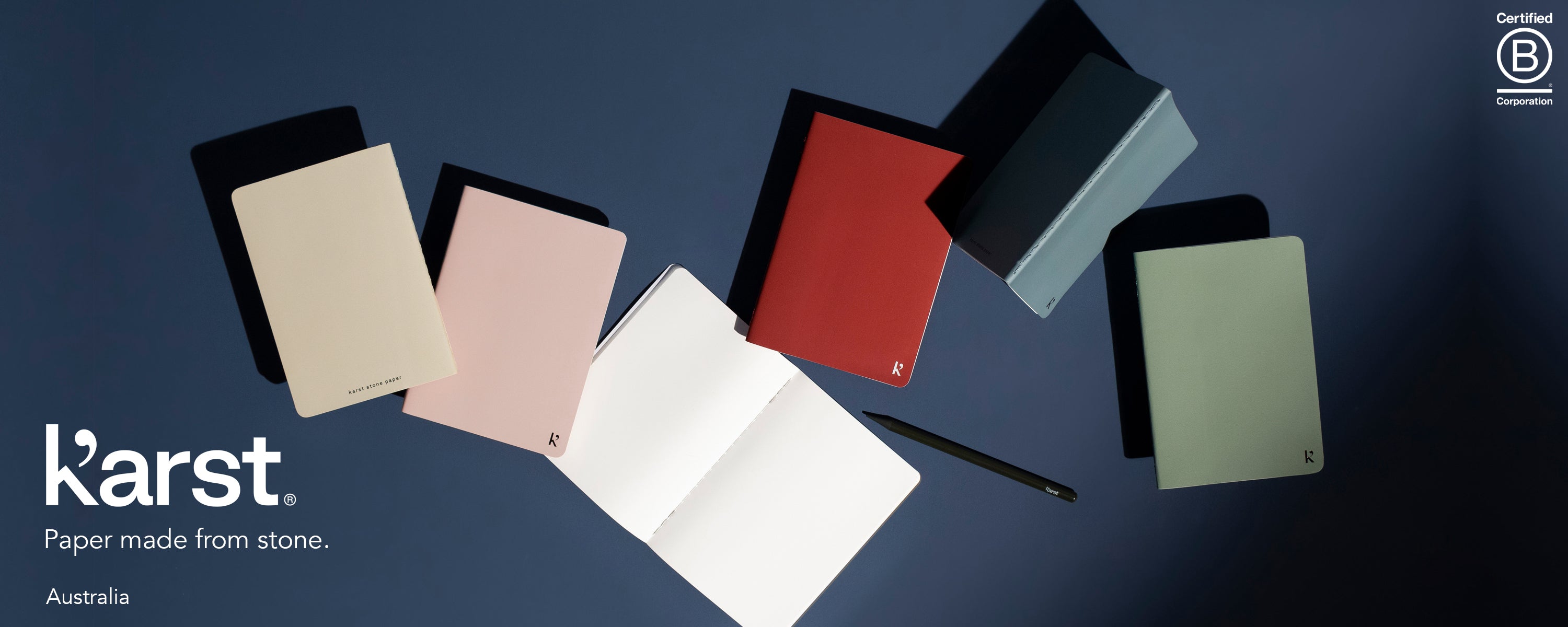 Karst, a brand known for its sustainable and innovative paper products, made from stone, offering eco-friendly alternatives to traditional paper with a sleek, modern design.