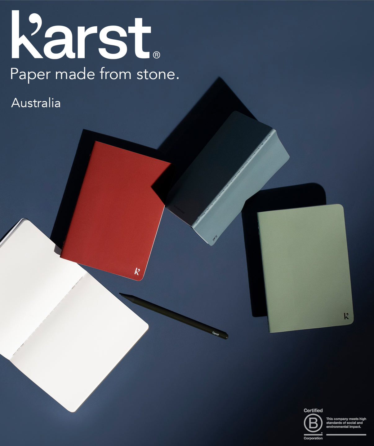 Karst, a brand known for its sustainable and innovative paper products, made from stone, offering eco-friendly alternatives to traditional paper with a sleek, modern design.