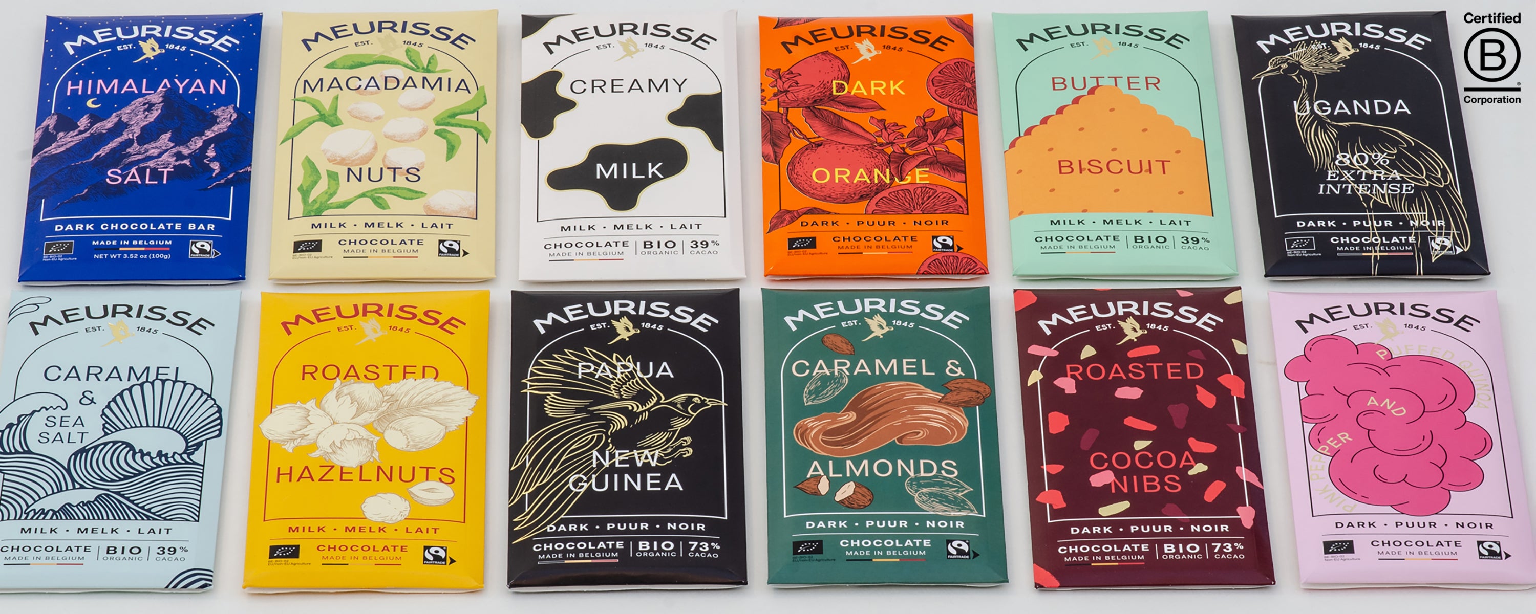 Meurisse is Belgium’s oldest chocolate company, established in 1845 by Adolphe Meurisse in Antwerp. At a time when chocolate was a rare delicacy, Meurisse pioneered the Belgian chocolate industry, earning accolades at international exhibitions in the late 19th and early 20th centuries.
