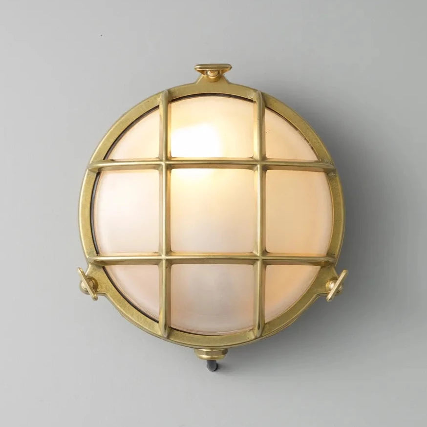 Original BTC, Brass Bulkhead Wall Lamp, No. 7028, Exterior,