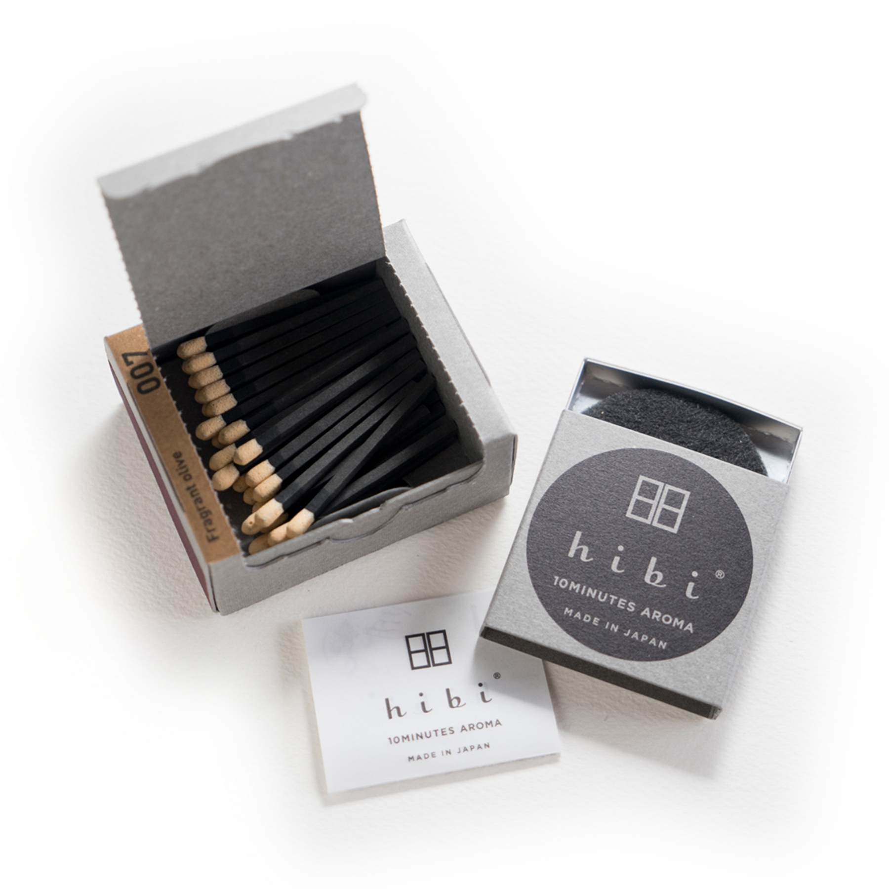 Hibi Incense Matches, a unique and convenient incense product where each matchstick ignites into a calming, aromatic incense, offering a soothing experience in a compact form.