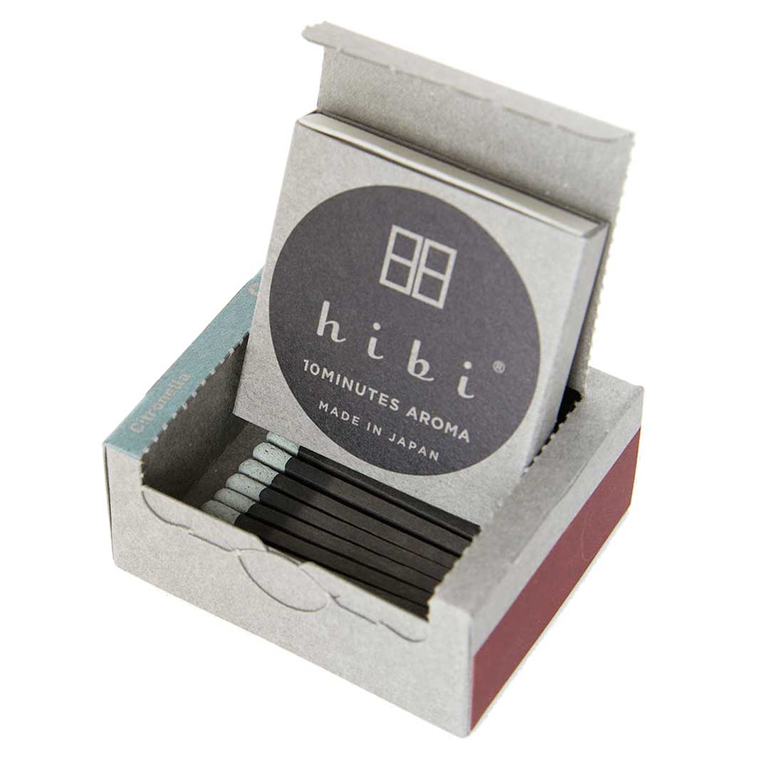Hibi Incense Matches, a unique and convenient incense product where each matchstick ignites into a calming, aromatic incense, offering a soothing experience in a compact form.