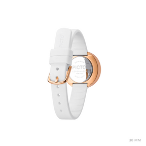 Picto, 30mm White / Polished Rose Gold, Analog Watch,