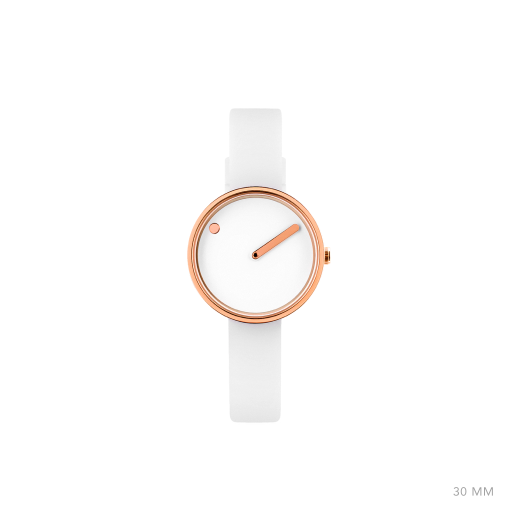 Picto, 30mm White / Polished Rose Gold, Analog Watch,