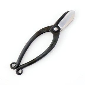 A pair of black-handled pruning shears with silver metal blades, shown on a plain white background.