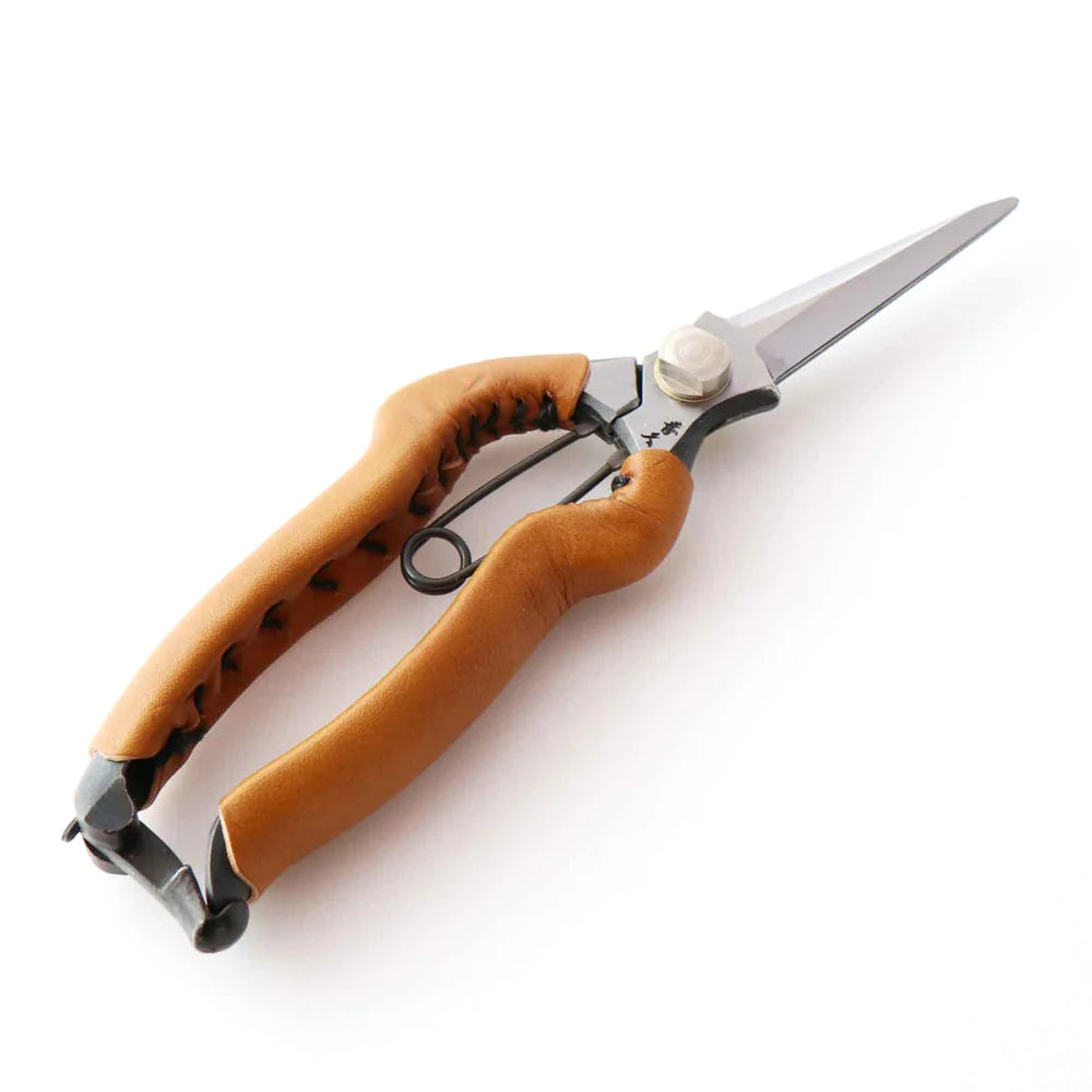 T27-C Pruning Snips, Asymmetrical - Camel Leather Grip