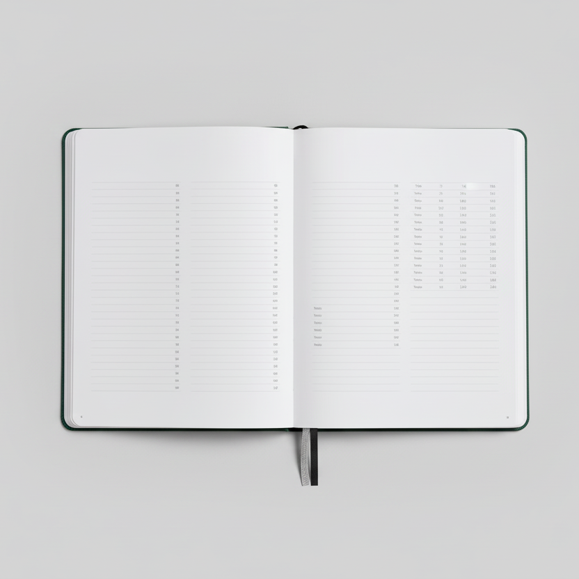 Open notebook with blank pages on a white background