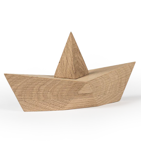 Wooden boat model on a white background