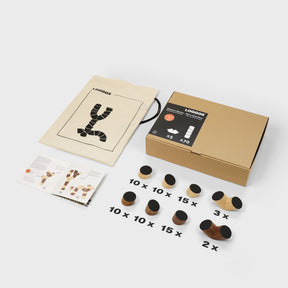 Cardboard box with measurement labels and a small black and white diagram on a white background
