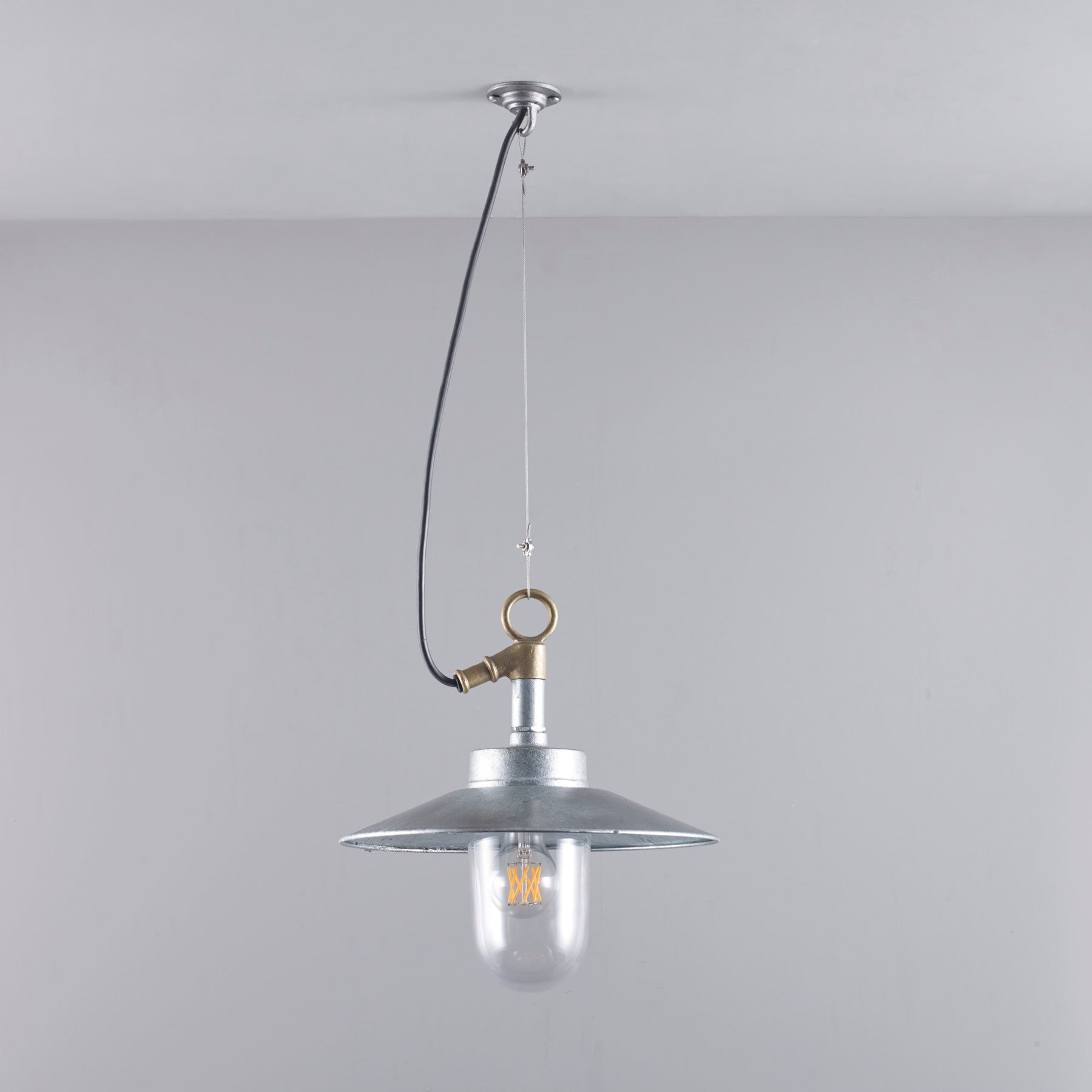 Original BTC, Well Glass Pendant Visor, Galvanised Frosted, Pendant,