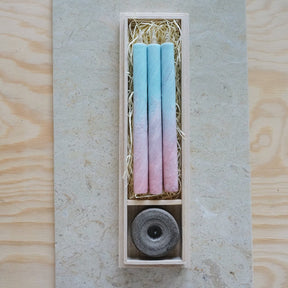Traditional Japanese Candle Gift Set of Three Multi-Colored in Wooden Box