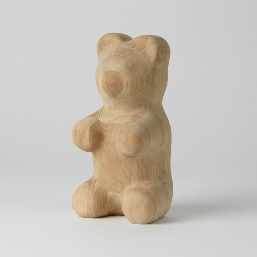 Wooden bear figurine on a white background