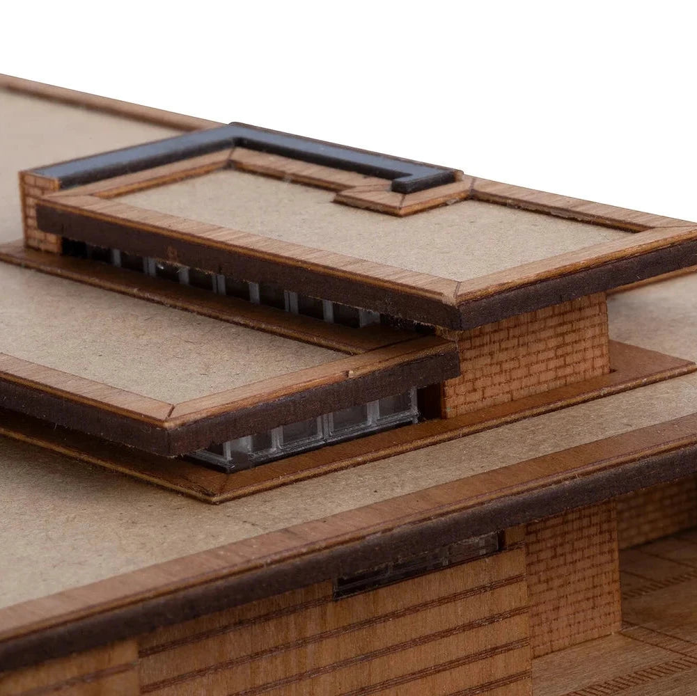 Close-up of a model architectural structure with detailed facades.