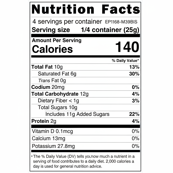 Nutrition facts label for a can of food with detailed nutritional information.