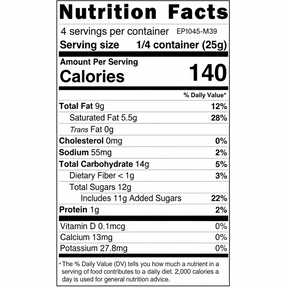 Nutrition facts label for a can of food with detailed nutritional information.