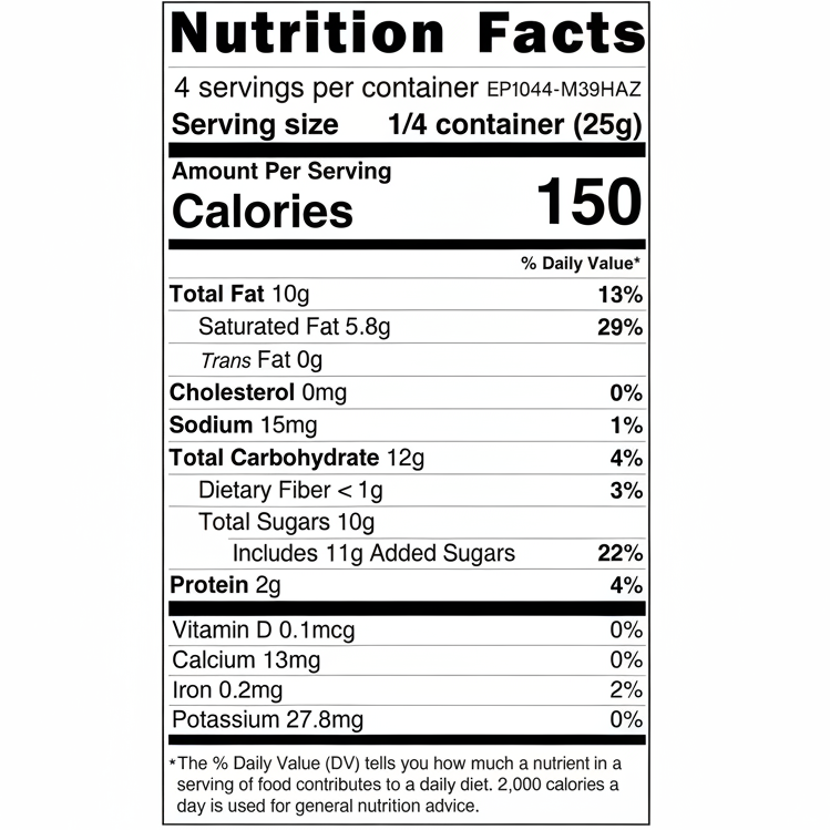 Nutrition facts label for a can of food with detailed nutritional information.