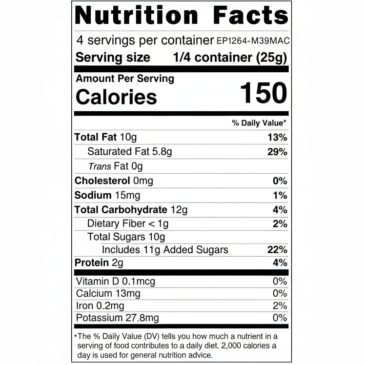 Nutrition facts label for a can of food with detailed nutritional information.