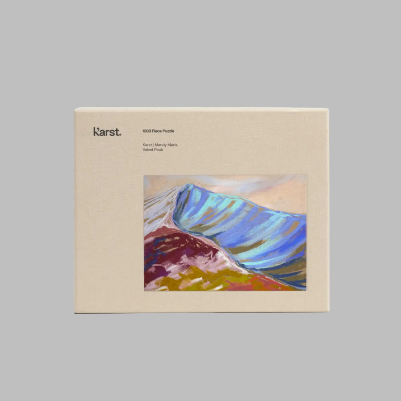 Puzzle box with a colorful abstract painting on a beige background