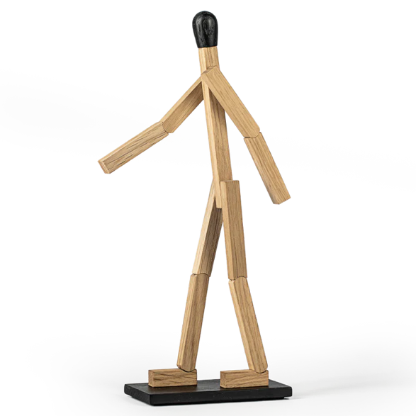 Wooden man sculpture on a white background