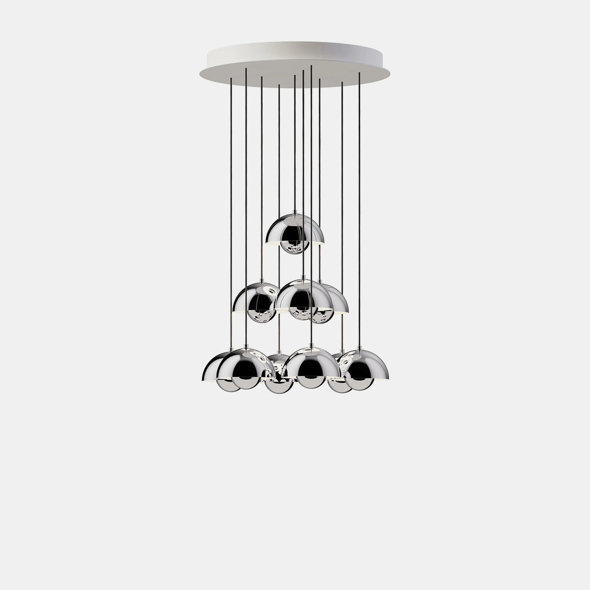 VP10 Chandelier, 10 pendants, Plated Brass/Chrome