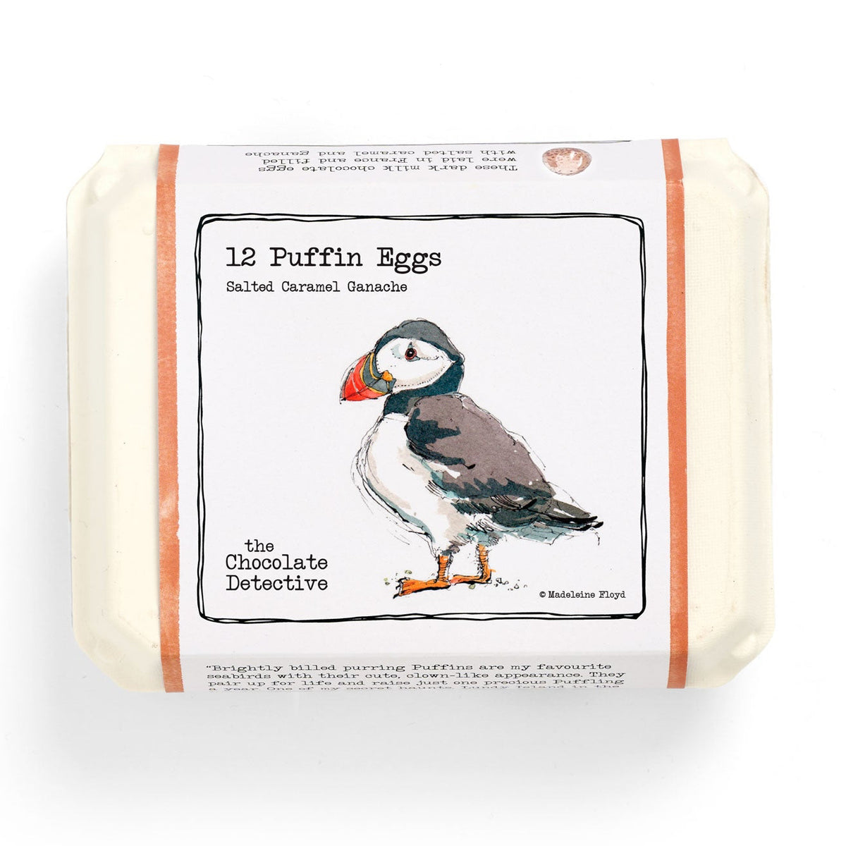 Pack of 12 Puffin Eggs with a puffin illustration on a white background