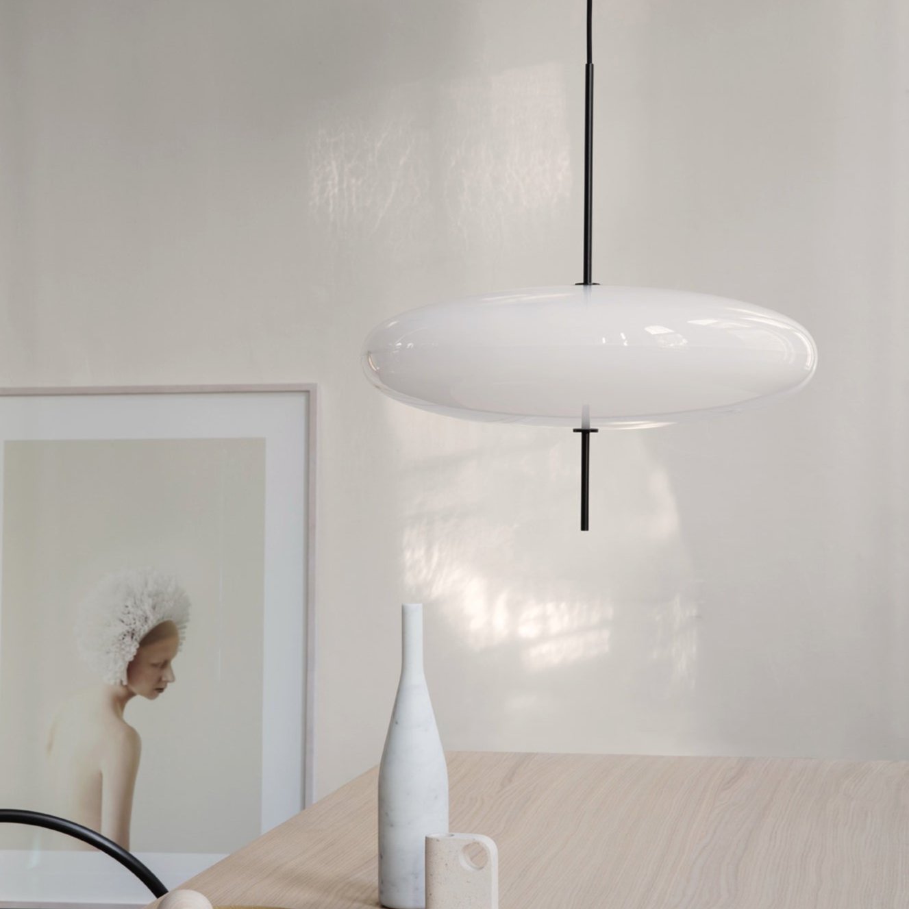 Astep, Model 2065, White Diffuser Black Cable, Pendant,