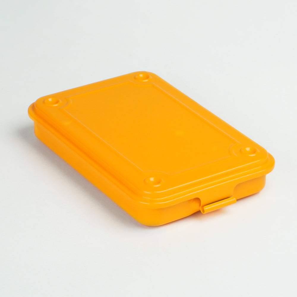 Rectangular steel storage box with a fitted lid on a white background.