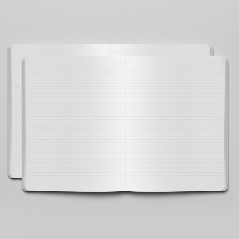 White notebook with a plain cover on a white background