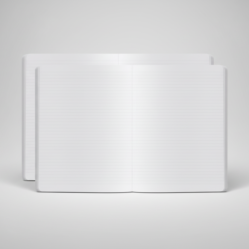 White notebook with a plain cover on a white background