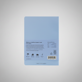 Back view of a blue product packaging with text and symbols on a white background