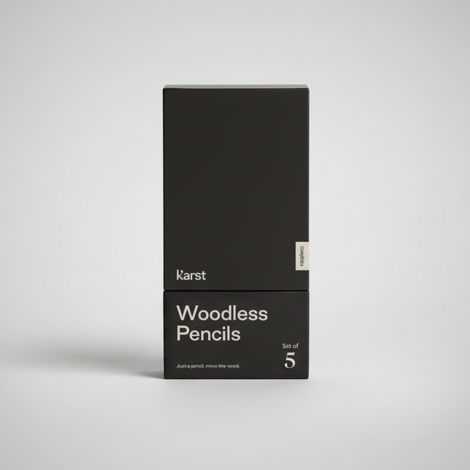 Karst Woodless Graphite Pencils set of 5 in minimalist black stand, premium artist drawing pencils made from solid graphite for sketching, shading, and professional illustration.