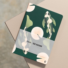 Notebook with decorative cover featuring plants on a textured surface