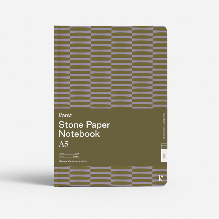 Green notebook with geometric pattern on a white background