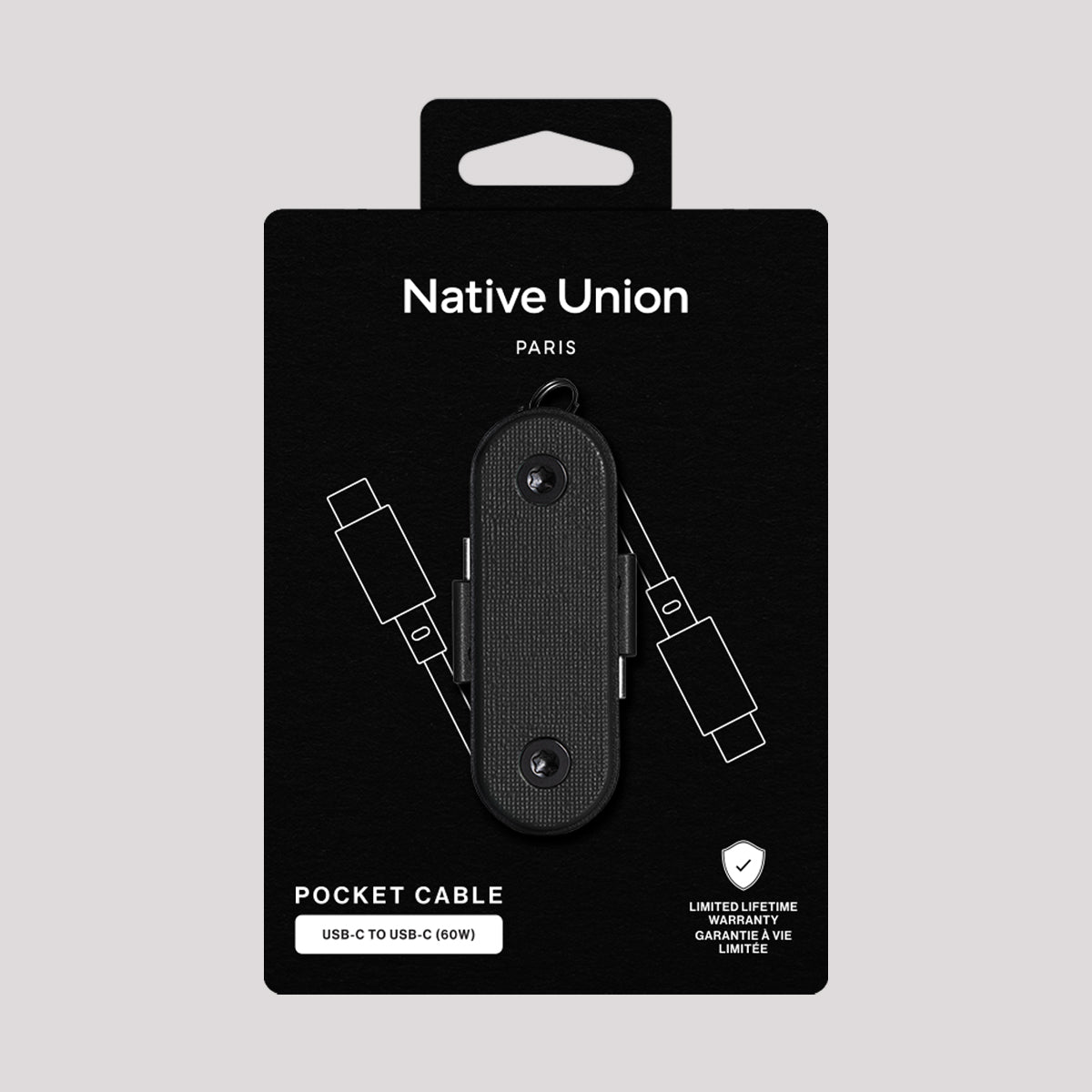 Native Union pocket cable packaging on a gray background