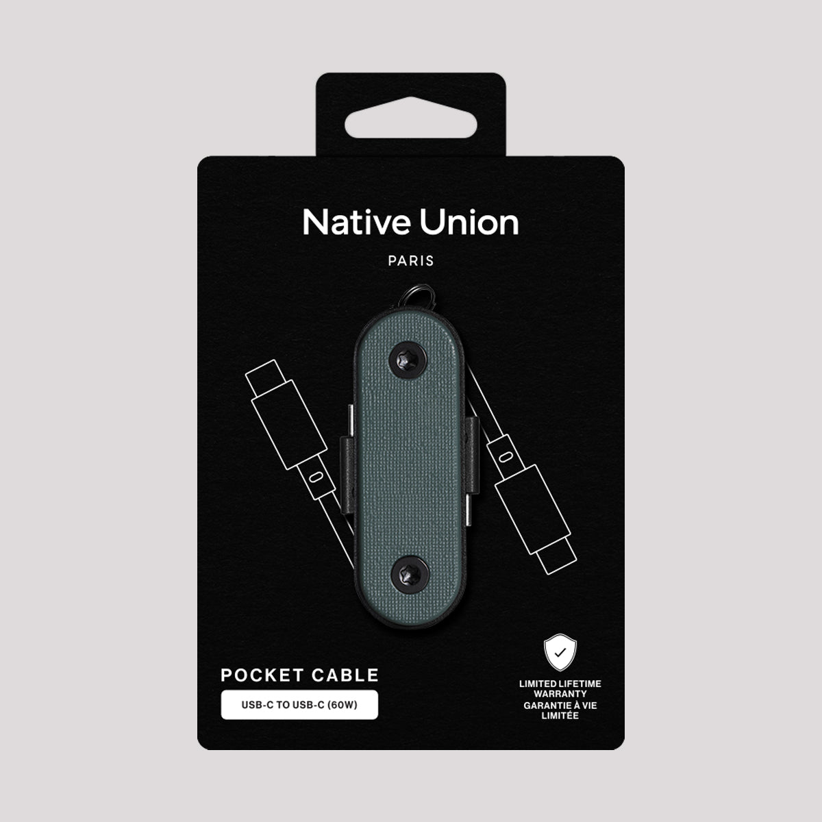 Native Union pocket cable packaging on a gray background