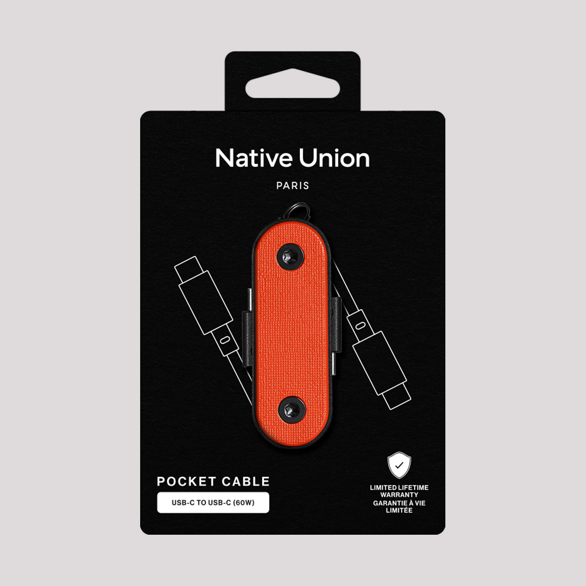 Native Union pocket cable packaging on a gray background