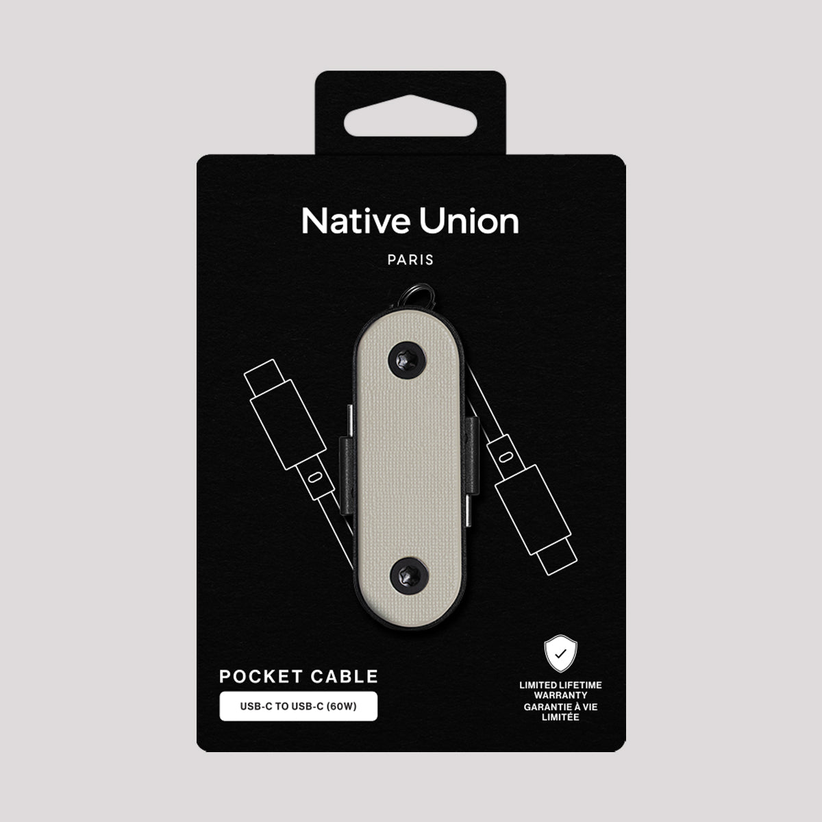 Native Union pocket cable packaging on a gray background