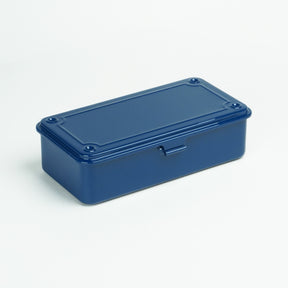 Indigo Toyo Steel T-190 compact metal storage box with rounded corners and front pull tab, shown closed on a white background.