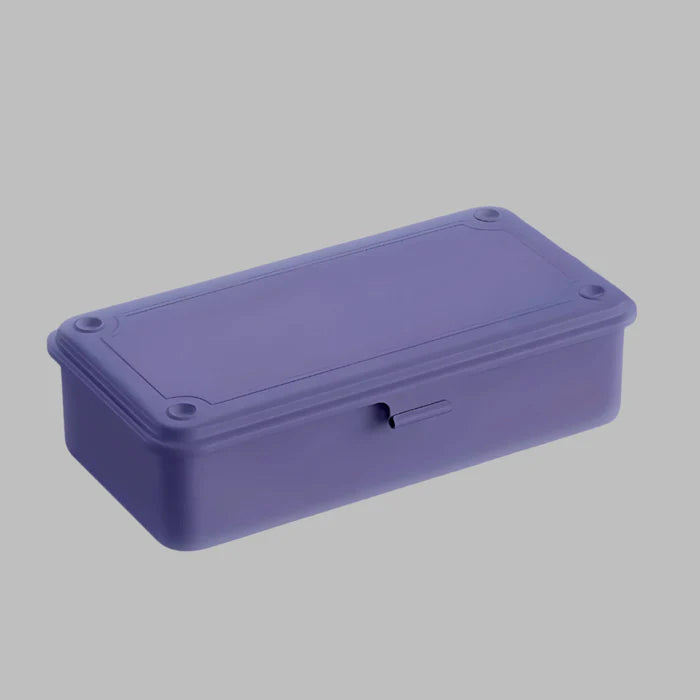 Lilac Toyo Steel T-190 compact metal storage box with rounded corners and front pull tab, shown closed on a light gray background.