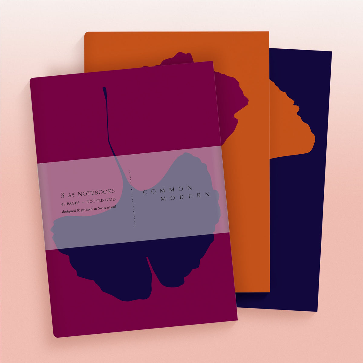 Common Modern, Set of 3 Hiver Ginkgo Notebooks, 48 Pages Each,