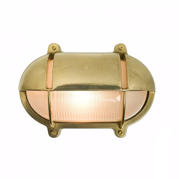 Oval Bulkhead Wall Lamp with Eyelid shield, natural brass, no. 7435